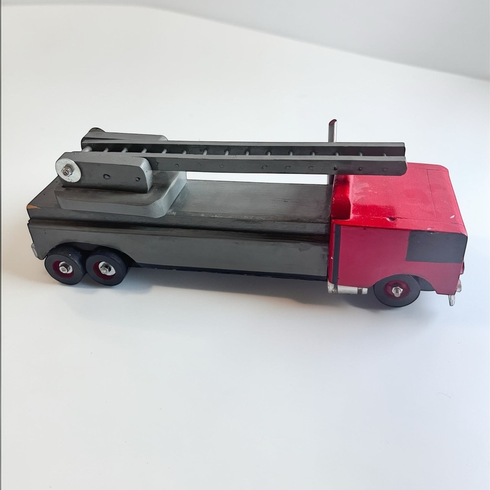 Handmade Wooden Fire Truck Decor Large Folk Art Fire Engine Ladder Display